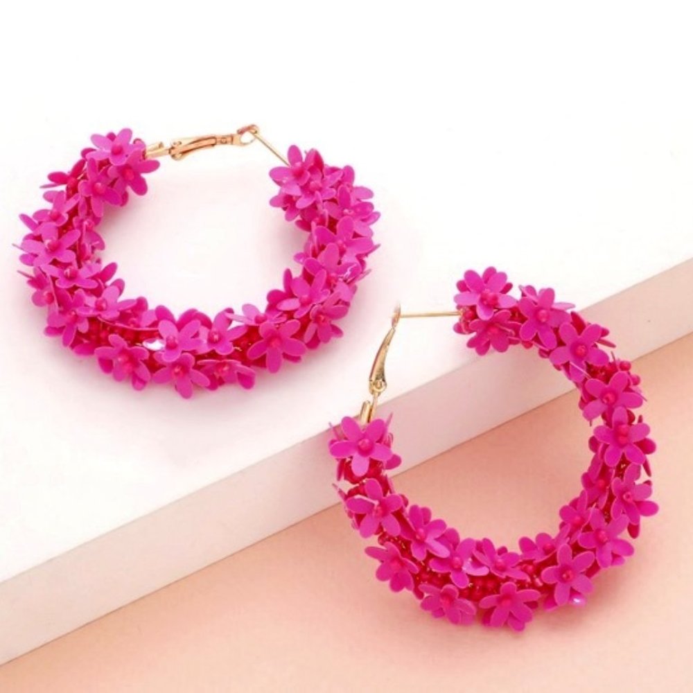 Flower Cluster Hoop Earrings